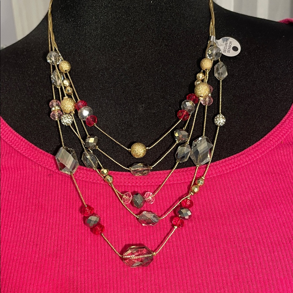 INC Elegant Gold and Pink multi strand Beaded Necklace